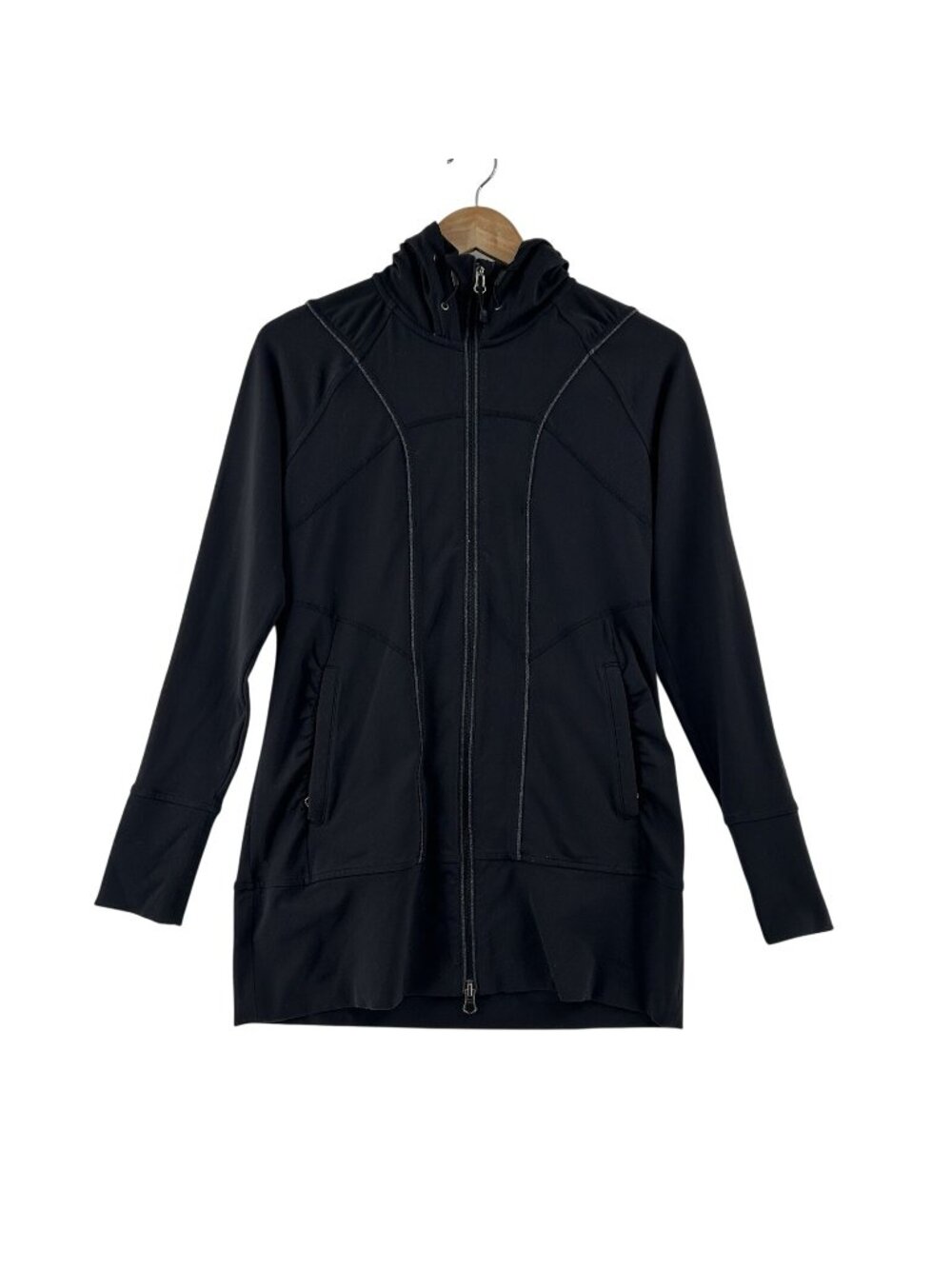 Athleta Rishi Hooded Jacket Women’s Small Black Long Sleeve Full Zip Pockets